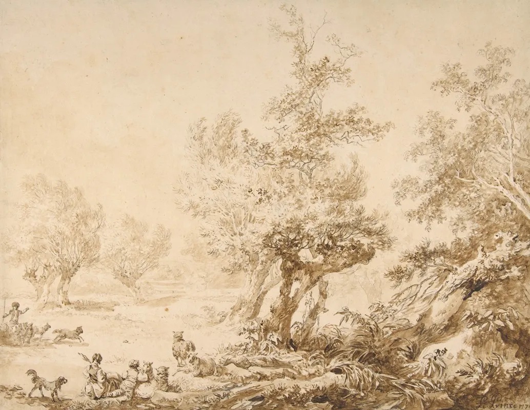 Shepherd With His Flock In A Clearing