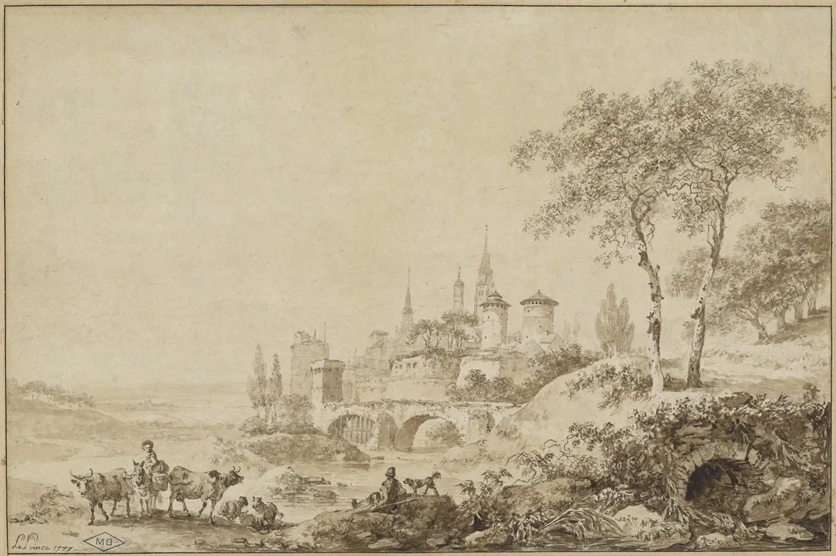 Shepherds In A Landscape Before A Fortified Town