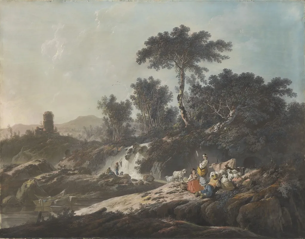 Shepherds Resting By A Stream by Jean-Baptiste Pillement - Canvas Print