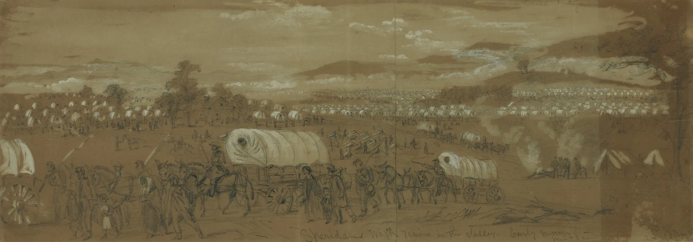 Sheridans Wagon Trains In The Valley Early Morning Mist And Smoke