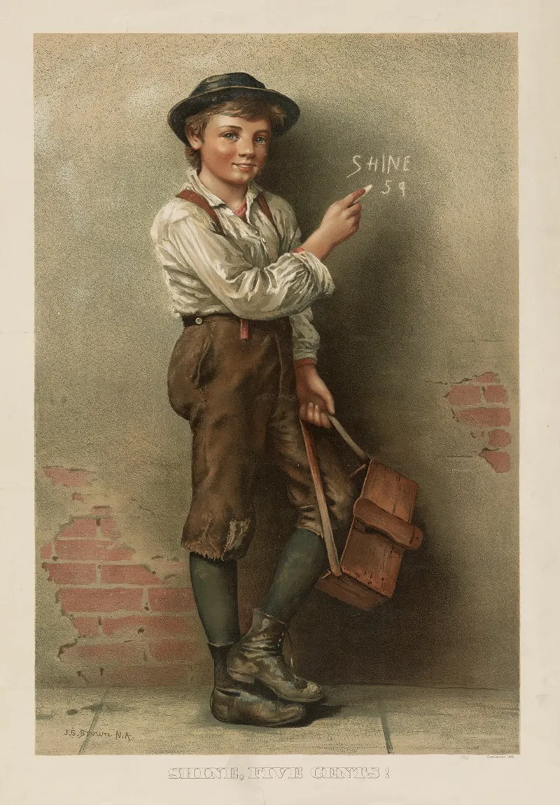 Shine Five Cents by John George Brown - Canvas Print