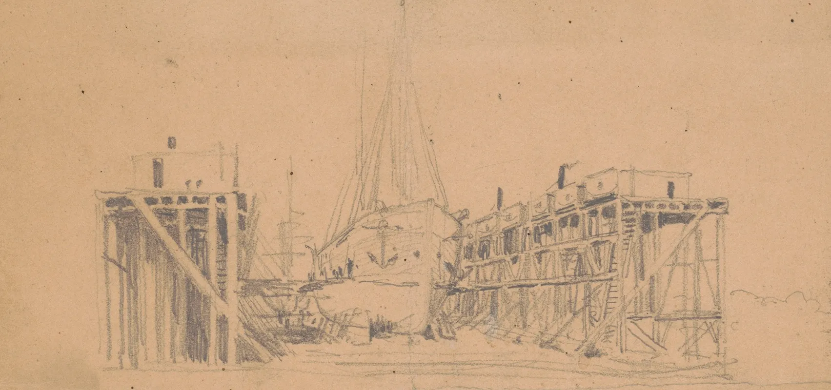 Ship In Dry Dock Probably Navy Yard