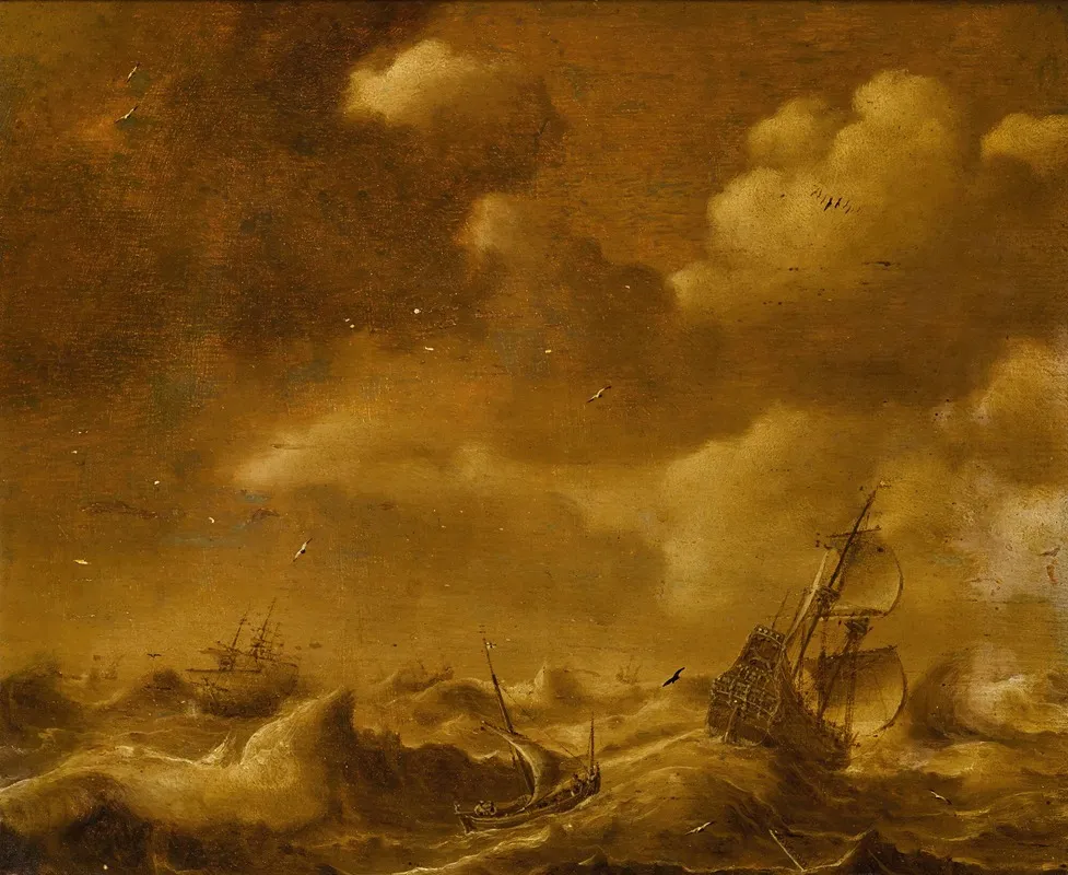 Shipping In A Storm 3 by Hendrick van Anthonissen - Canvas Print