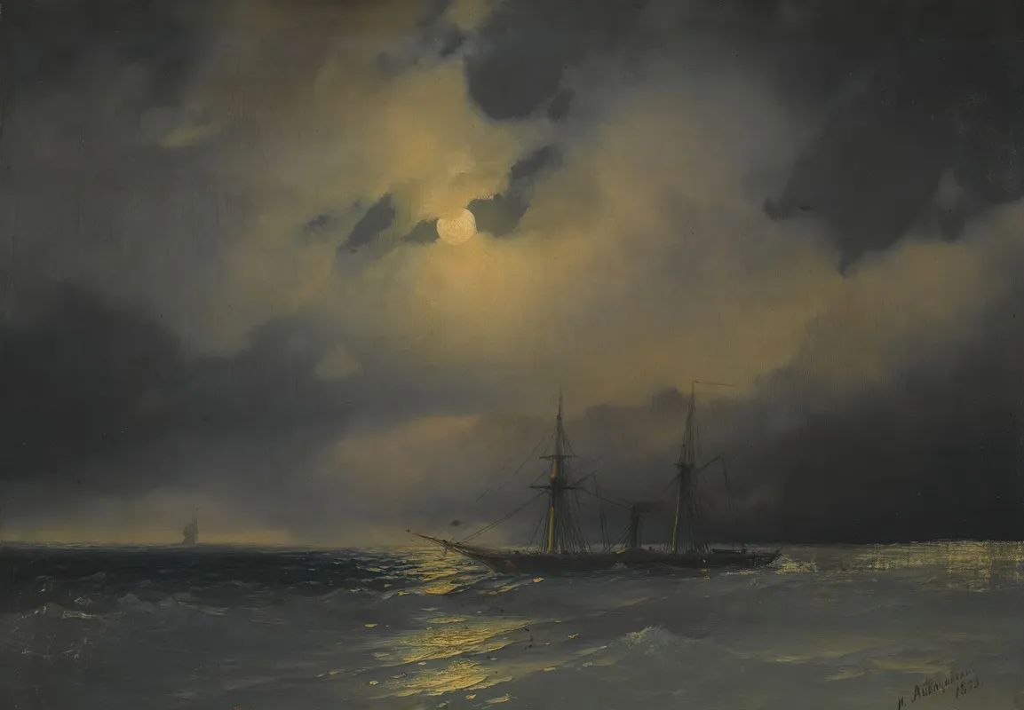 Shipping In Moonlight by Ivan Konstantinovich Aivazovsky - Canvas Print