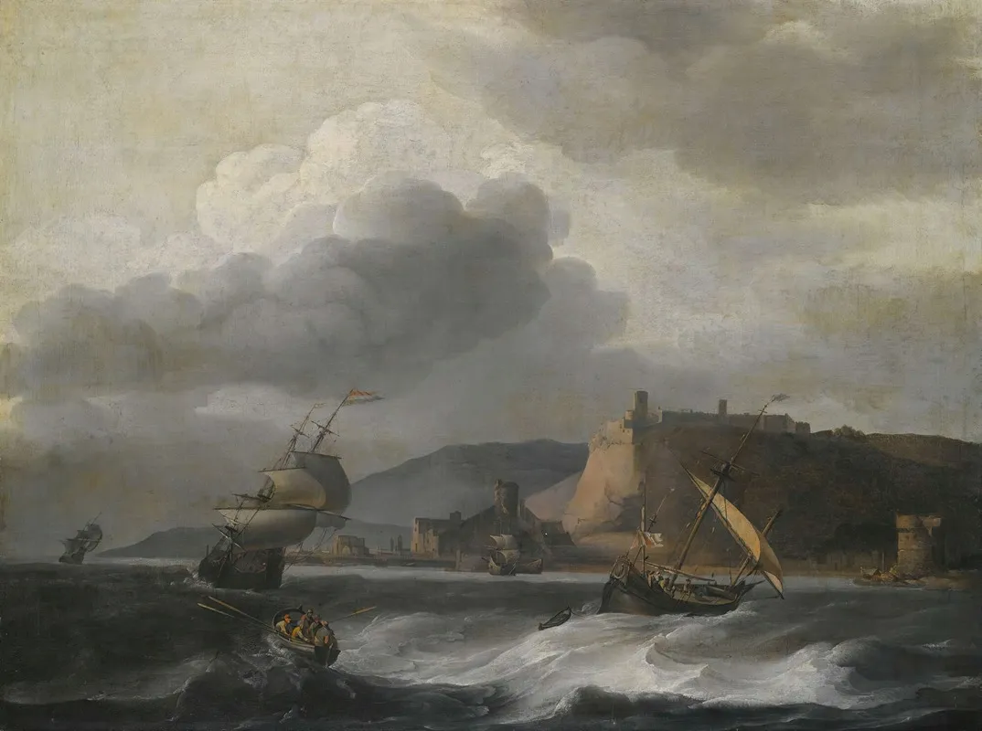 Shipping Off A Coast In Choppy Water by Aernout Smit - Canvas Print