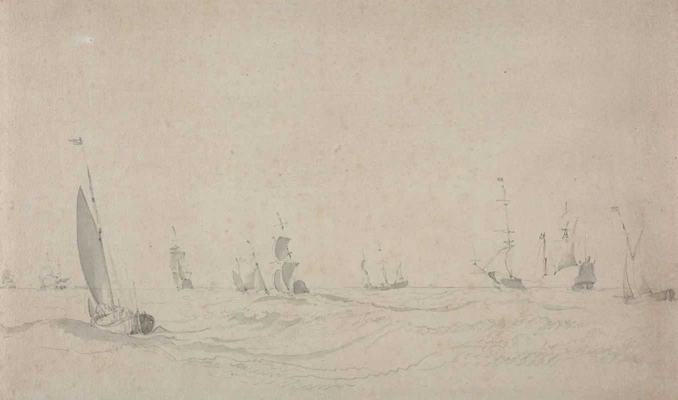 Shipping On A Rough Sea by Willem van de Velde the Elder - Canvas Print