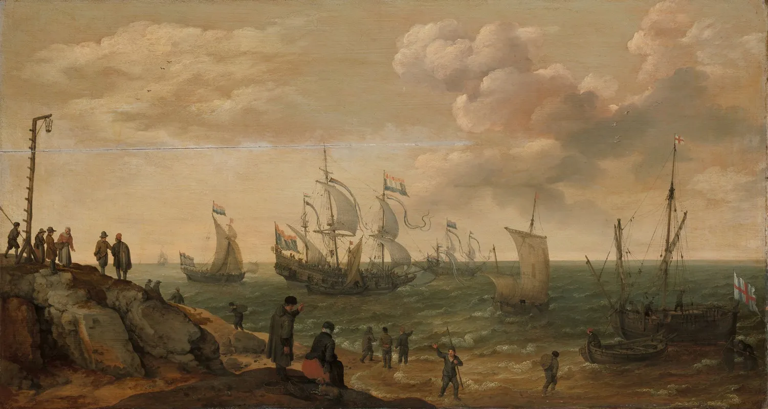 Ships Along The Shore by Adam Willaerts - Canvas Print