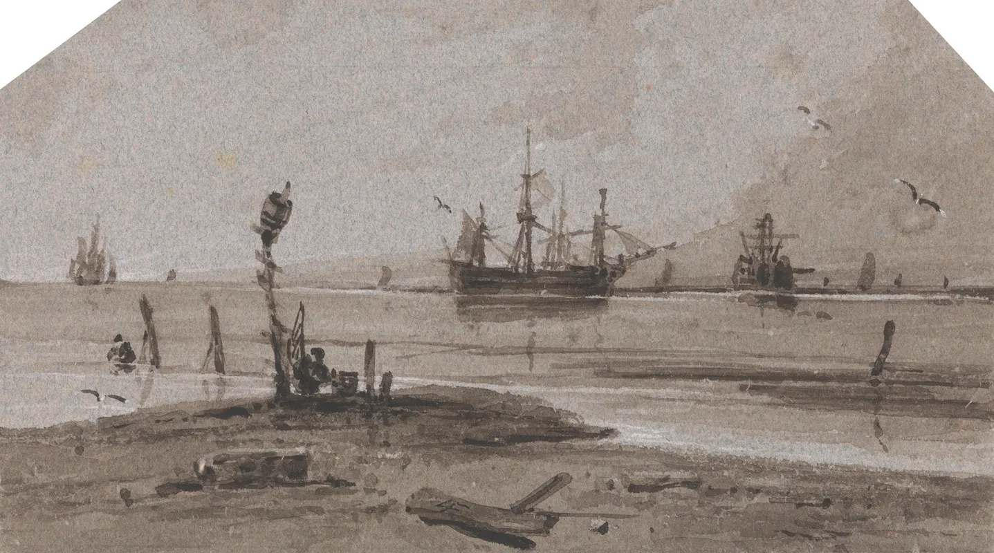 Ships Anchored Offshore In A Calm Sea