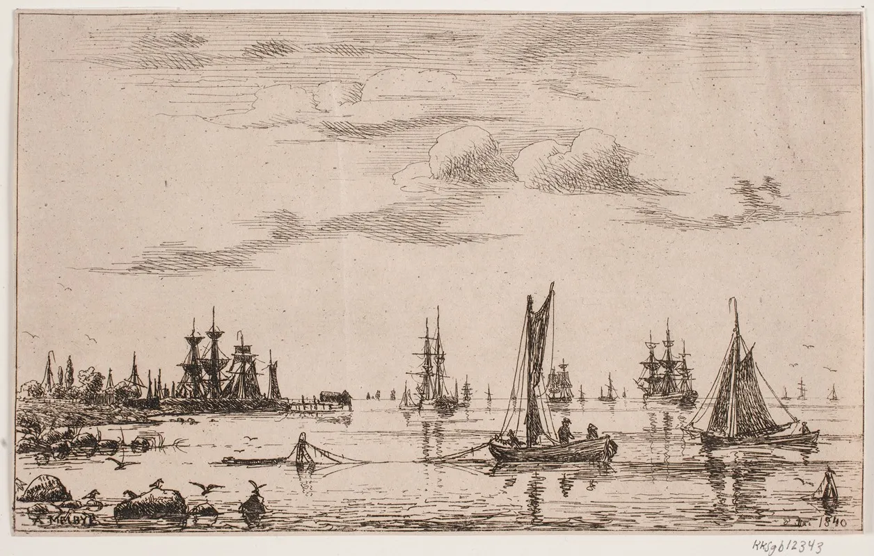 Ships And Boats In Calm Weather By The Coast by Anton Melbye - Canvas Print