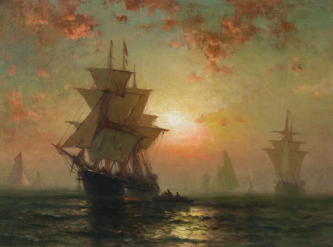 Ships At Night 2 by Edward Moran - Canvas Print