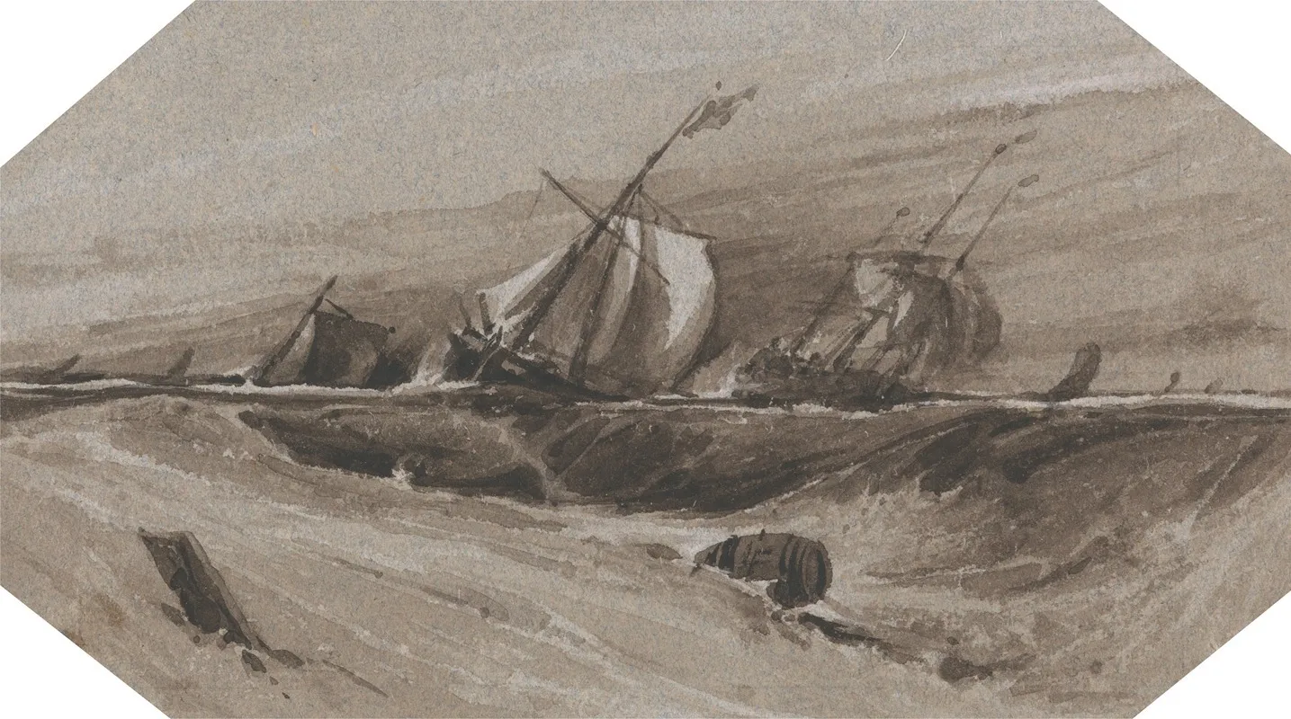 Ships Heeling Over In A Stormy Sea