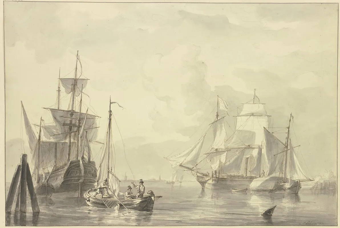 Ships On A Calm Sea by Martinus Schouman - Canvas Print