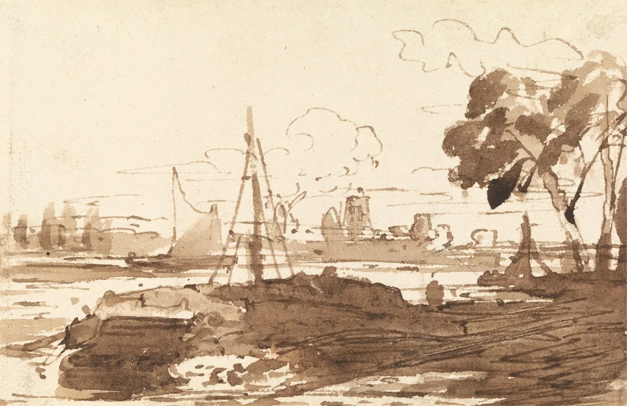 Ships On A River With Buildings In The Distance