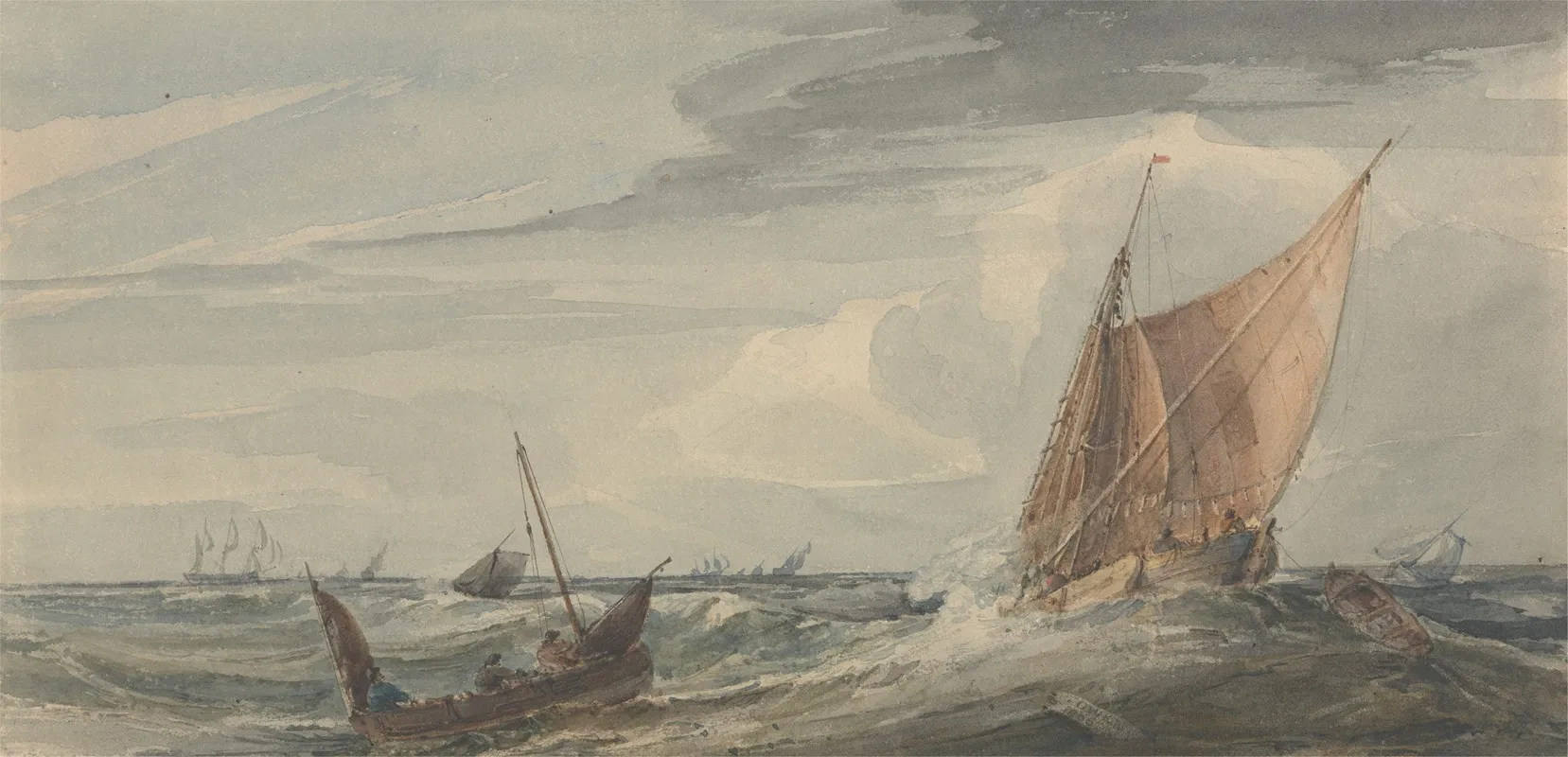 Ships On A Stormy Sea by Samuel Owen - Canvas Print