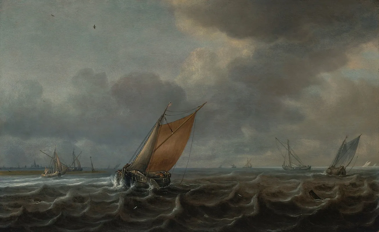 Ships On The Haarlemmermeer With Additional Vessels In The Distance by Justus de Verwer - Canvas Print