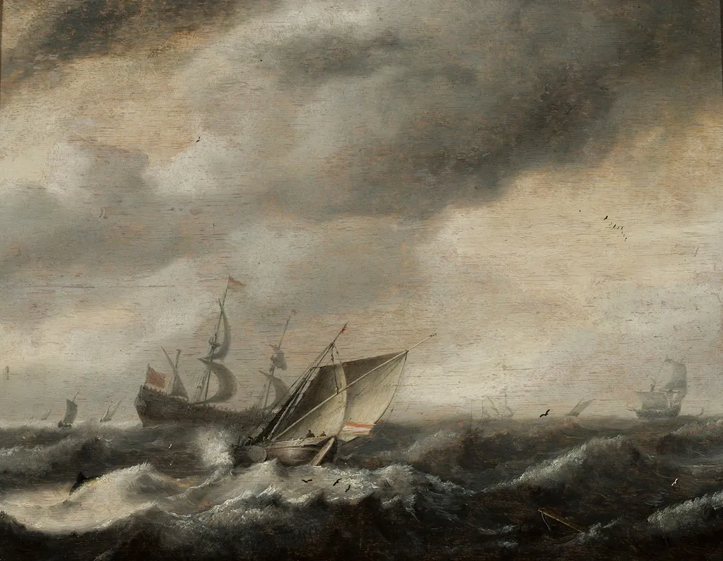Ships On The Sea by Hendrick van Anthonissen - Canvas Print