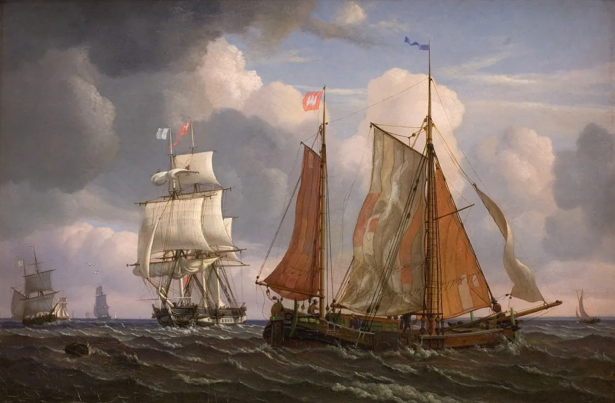 Ships Sailing And Beating Up Against The Wind In The Sound by Adolph Friedrich Vollmer - Canvas Print