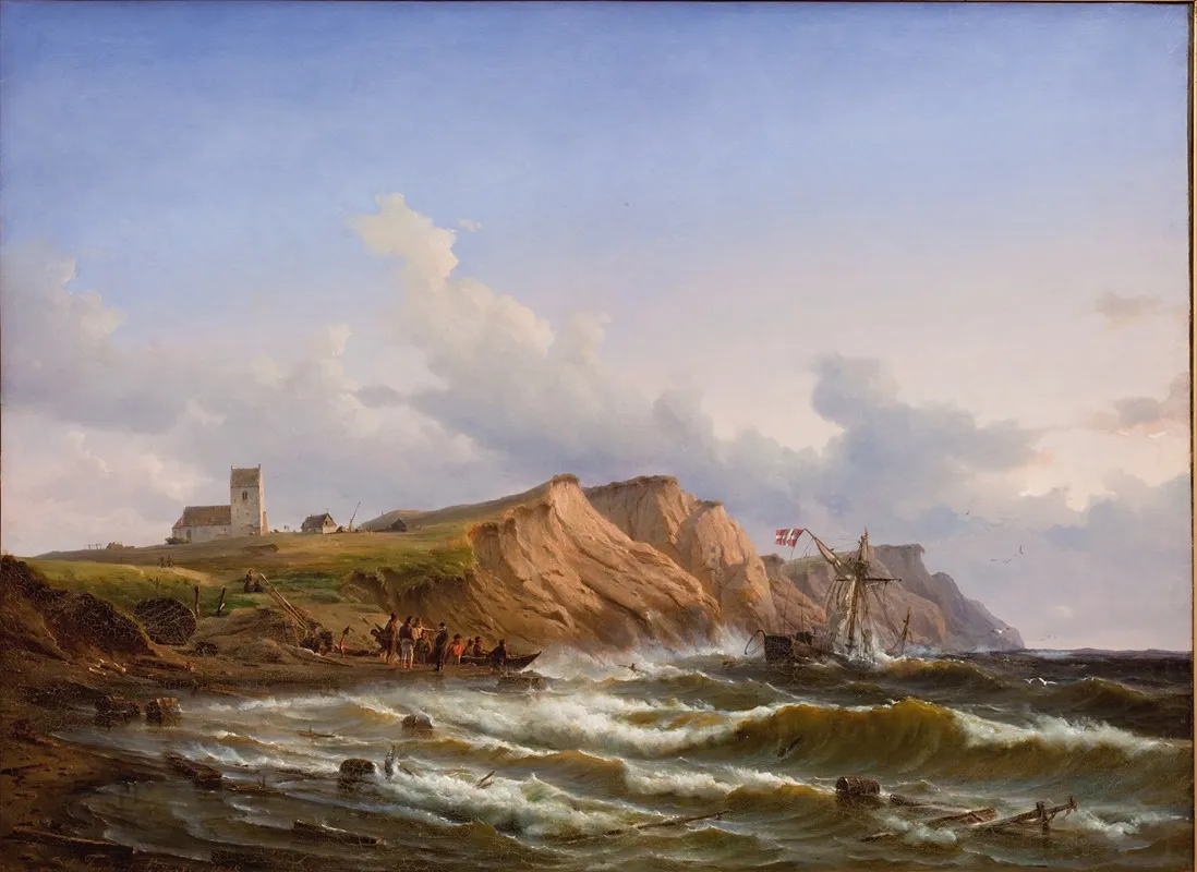 Shipwreck After A Storm Off The West Coast Of Jutland Near Ferring Church by Carl Frederik Sørensen - Canvas Print