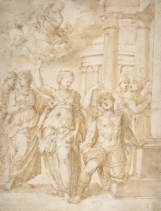 Sibyl Announcing The Birth Of Christ To The Emperor Augustus by Bartolomeo Neroni - Canvas Print