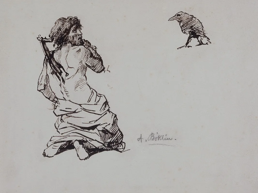 Sich Geiselnder Buser Mit Rabe by Arnold Böcklin - Canvas Print