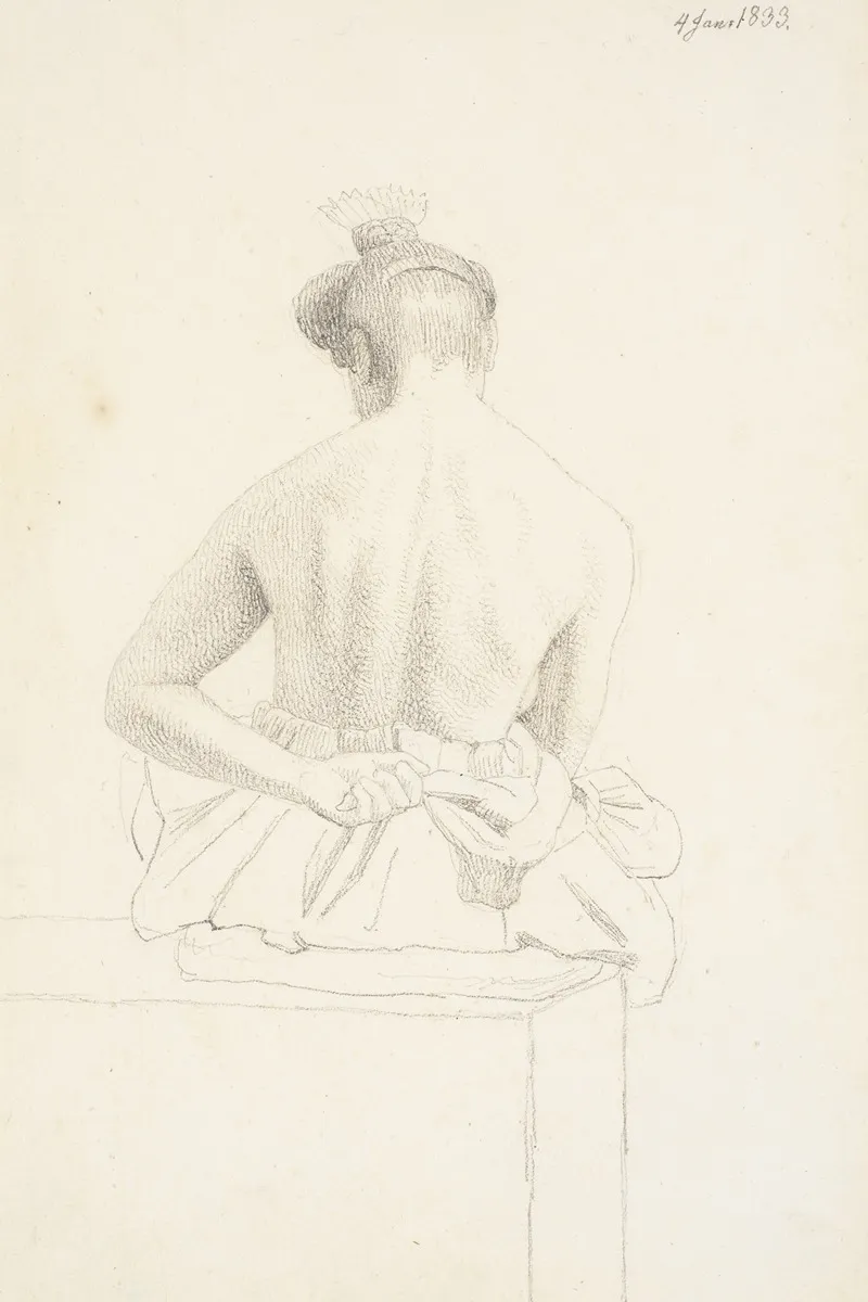 Siddende Kvindelig Model Set Bagfra by Christen Købke - Canvas Print