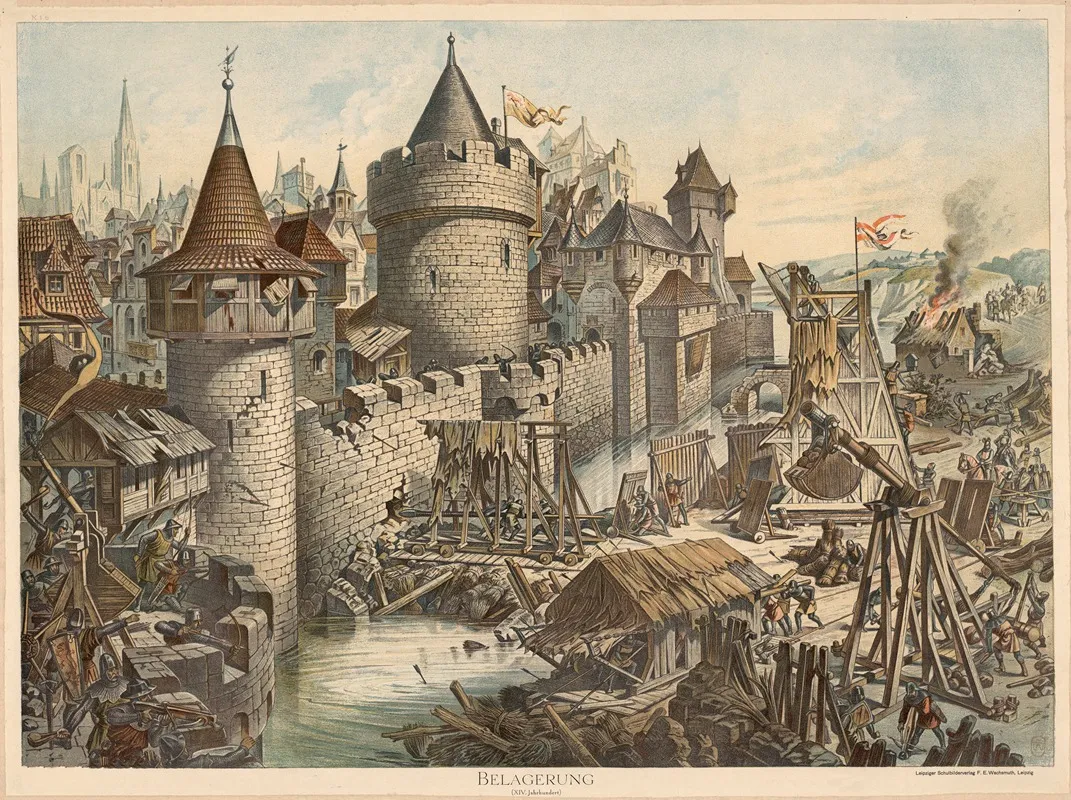Siege 14th Century by Adolf Lehmann - Canvas Print