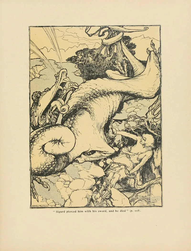Sigurd Pierced Him With His Sword And He Died by Arthur Rackham - Canvas Print