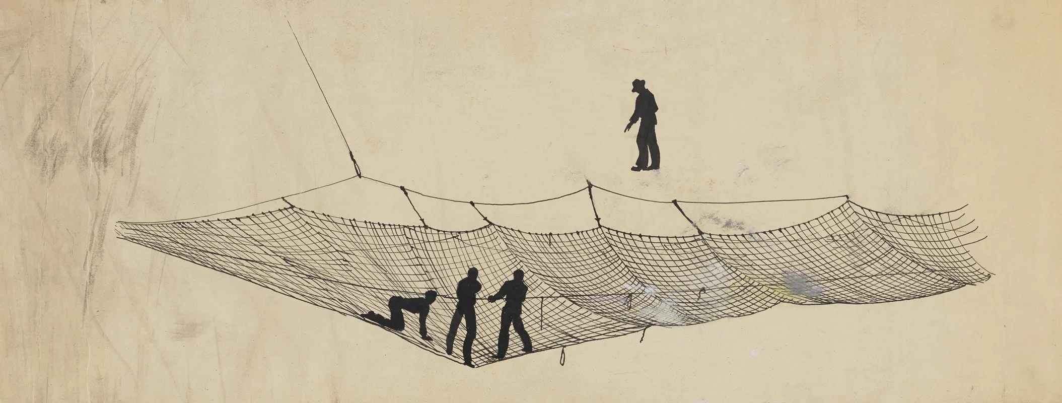 Silhouettes Of Human Figures In And Above A Net
