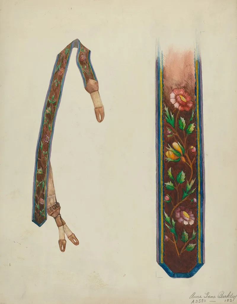 Silk Embroidered Suspenders by Ann Gene Buckley - Canvas Print