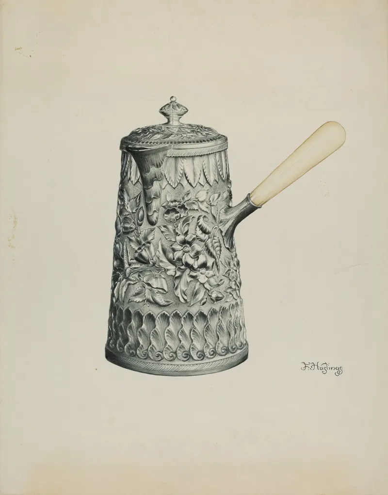 Silver Chocolate Pot 3 by Florence Hastings - Canvas Print