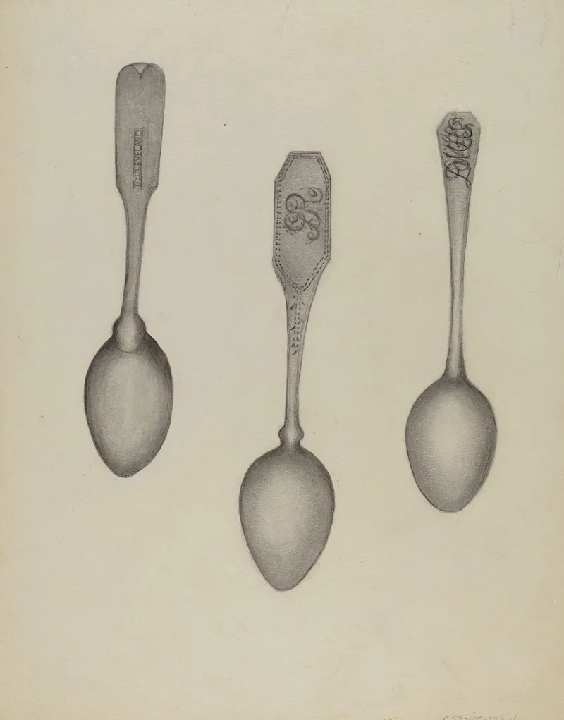 Silver Fiddle Head Spoon by Florence Stevenson - Canvas Print