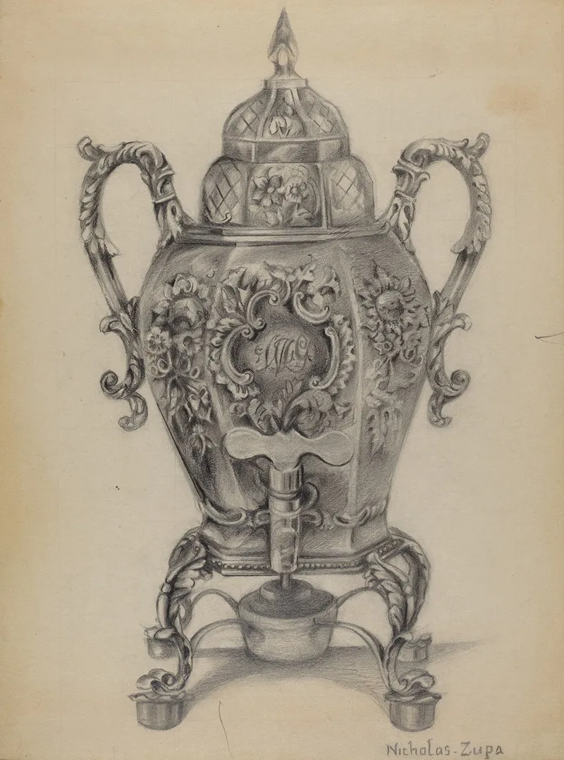 Silver Hot Water Urn by Nicholas Zupa - Canvas Print