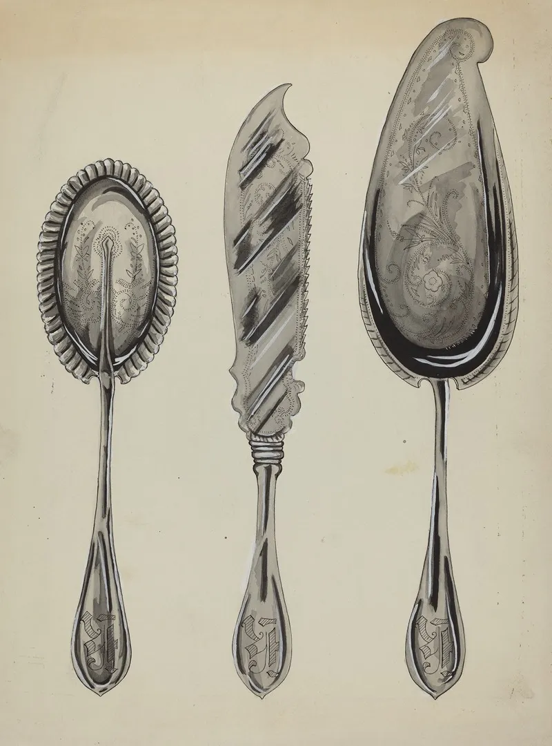 Silver Serving Set by Ellen Duncan - Canvas Print