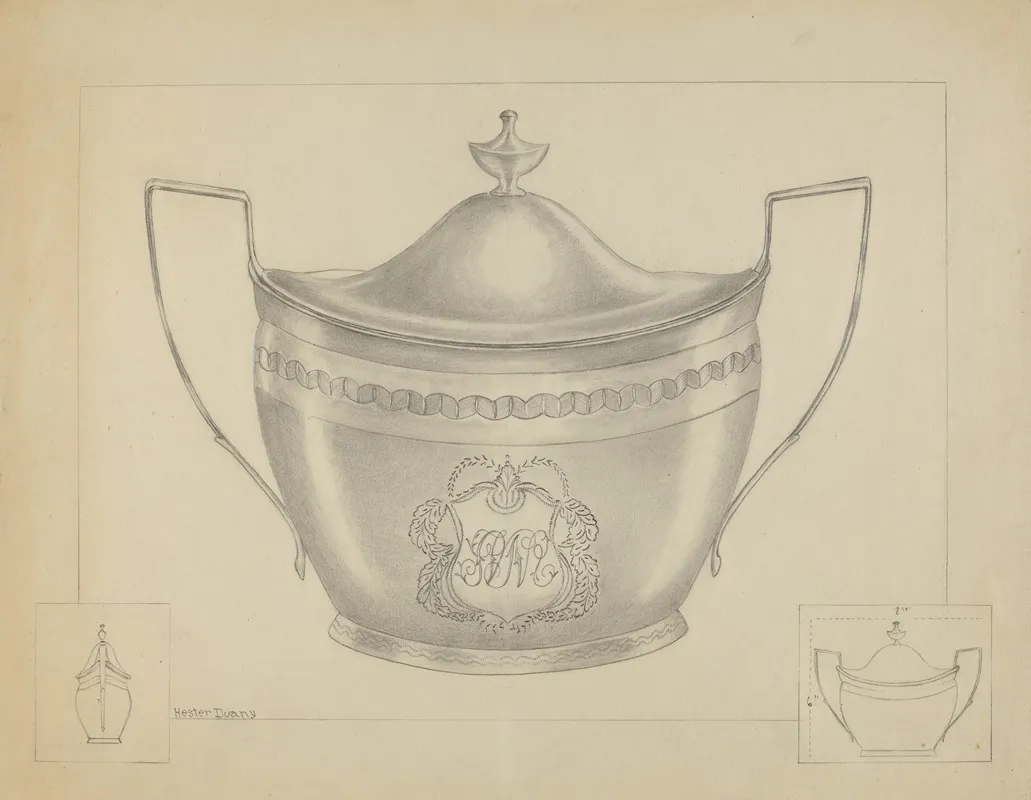 Silver Sugar Bowl With Cover 2 by Hester Duany - Canvas Print