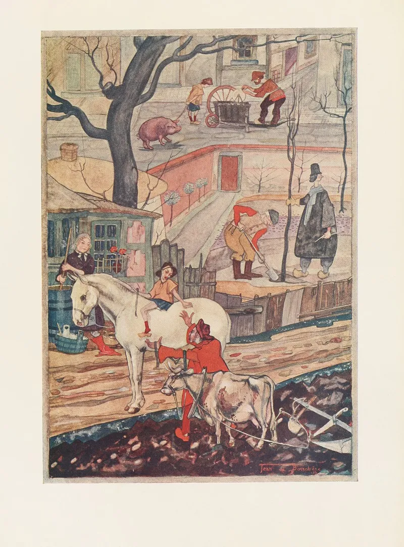 Simple John The Horse The Cow And The Pig by Jean de Bosschère - Canvas Print