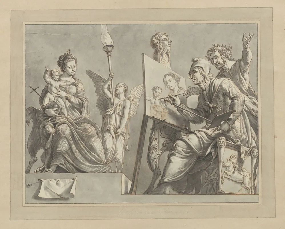 Sint Lucas Schildert Maria Met Het Kind Jezus Staand Op Haar Schoot by Wybrand Hendriks - Canvas Print