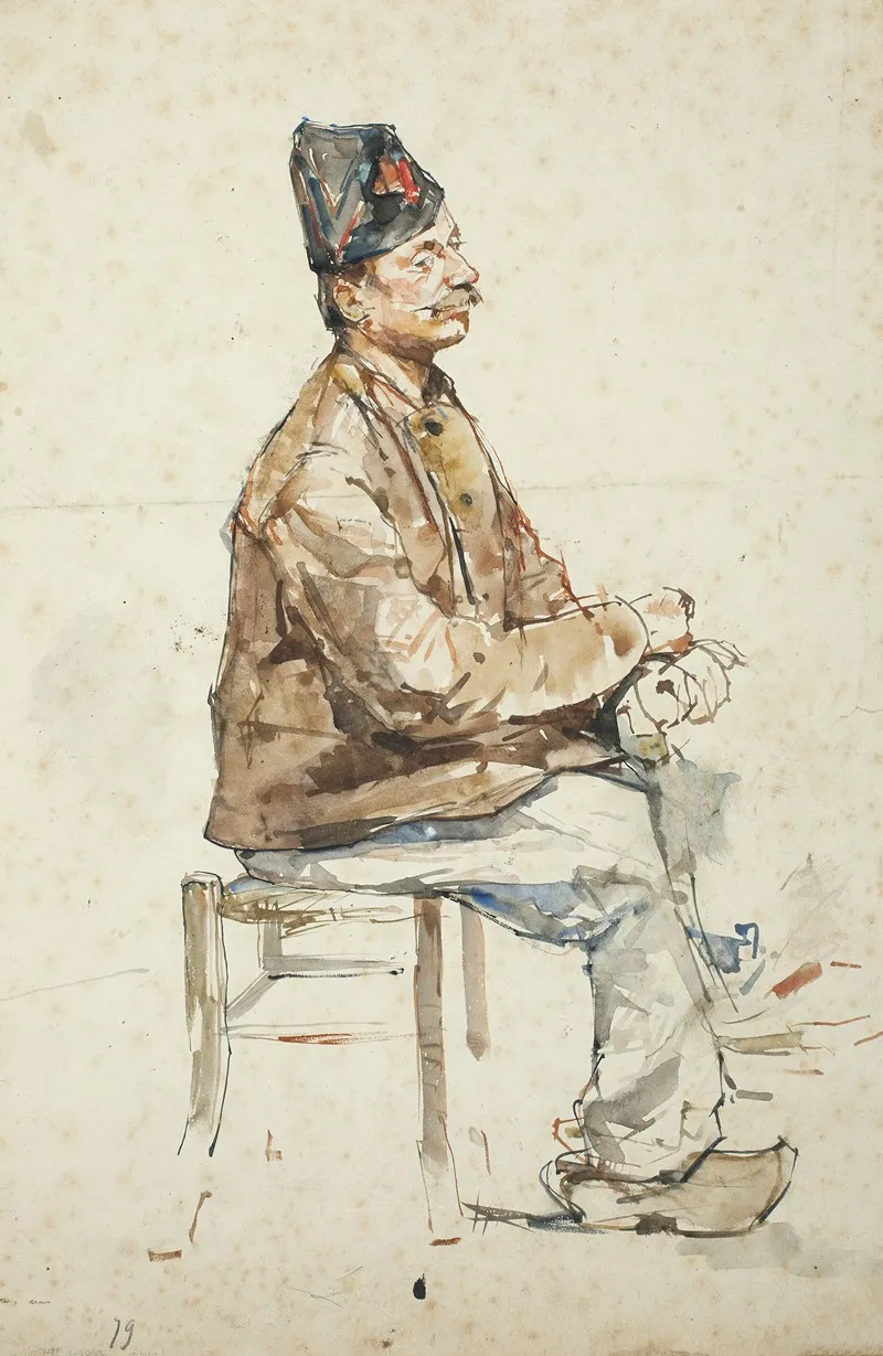 Sitting Man With Hat And Clogs