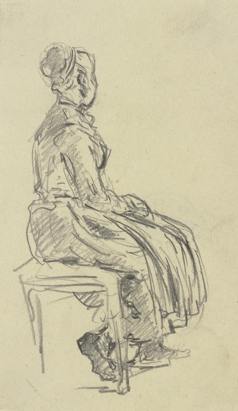 Sitting Peasant Girl by Anton Burger - Canvas Print