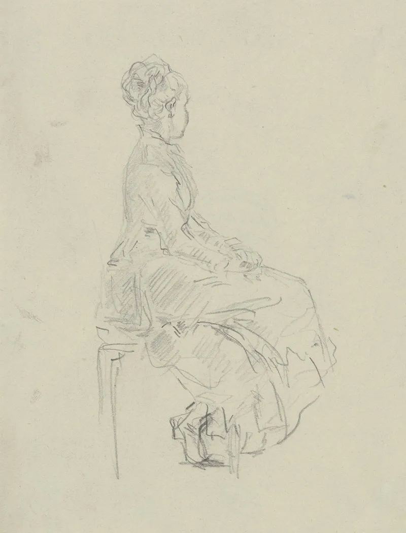 Sitting Young Lady by Anton Burger - Canvas Print