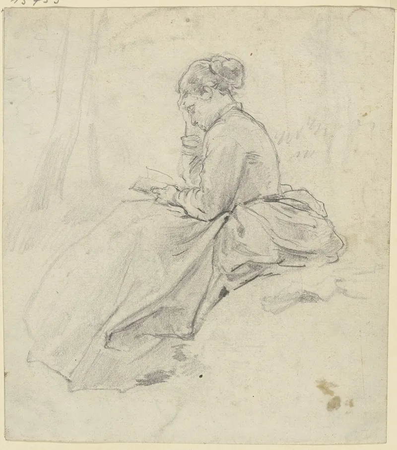 Sitzende Frau Mit Buch Auf Einer Rasenbank by Philipp Rumpf - Canvas Print