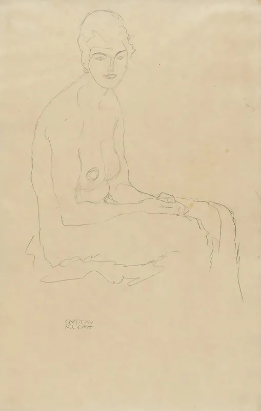 Sitzender Akt Nach Rechts by Gustav Klimt - Canvas Print