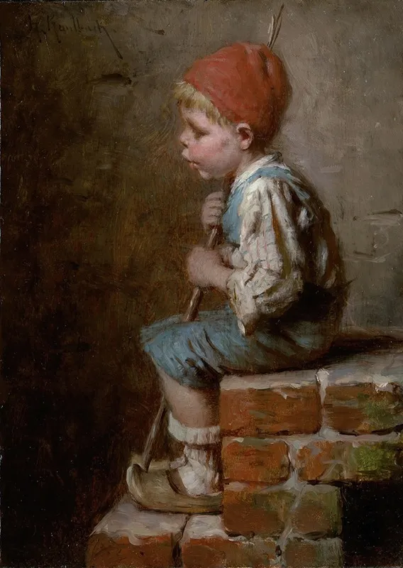 Sitzender Bub Pfeifend