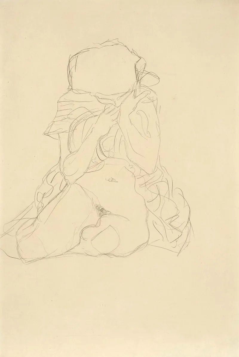 Sitzender Halbakt Von Vorne Studie Zu Tod Und Leben Semi Nude Seated Study For Death And Life by Gustav Klimt - Canvas Print