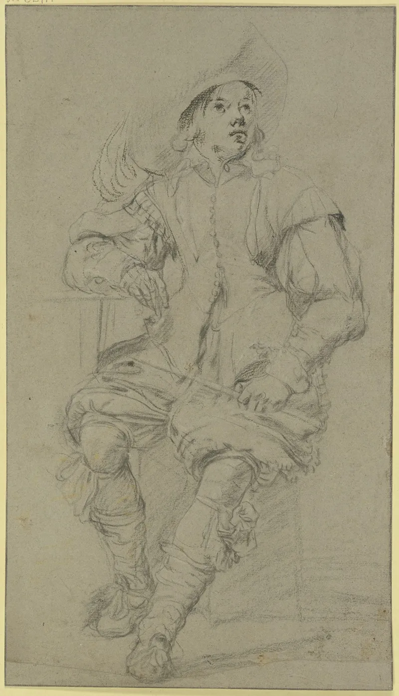 Sitzender Kavalier Mit Federhut Von Vorne by Johann Liss - Canvas Print
