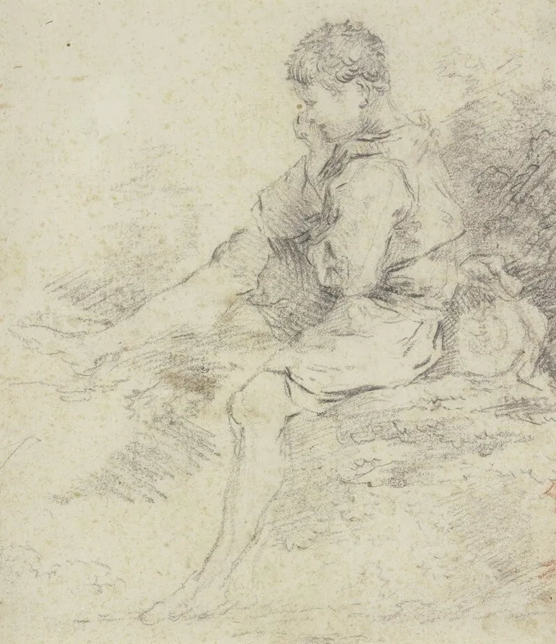 Sitzender Knabe Mit Blosen Beinen