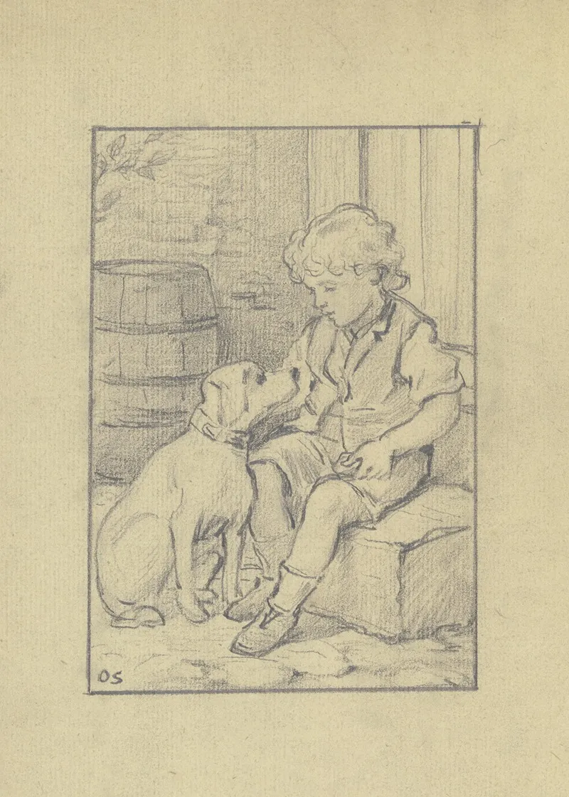Sitzender Knabe Mit Sitzendem Hund 3