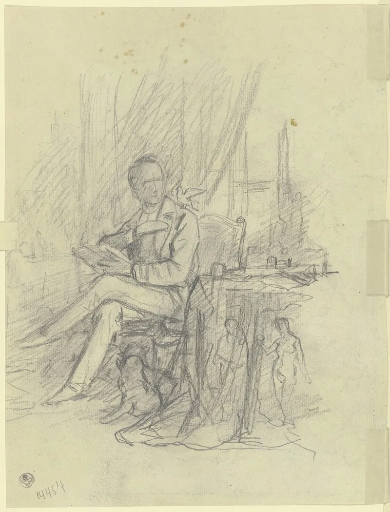 Sitzender Mann Mit Einem Vogel Auf Der Schulter