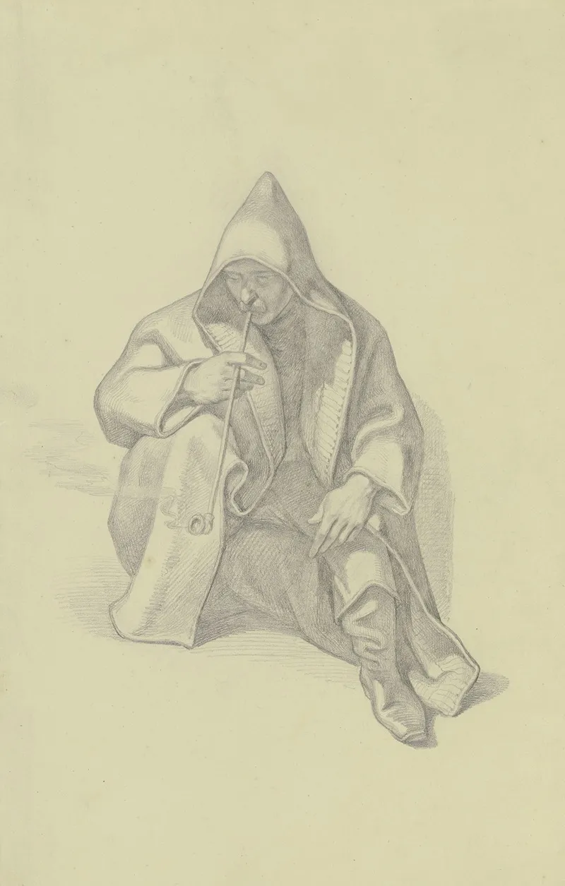 Sitzender Raucher Mit Kapuzenmantel by Ferdinand Fellner - Canvas Print