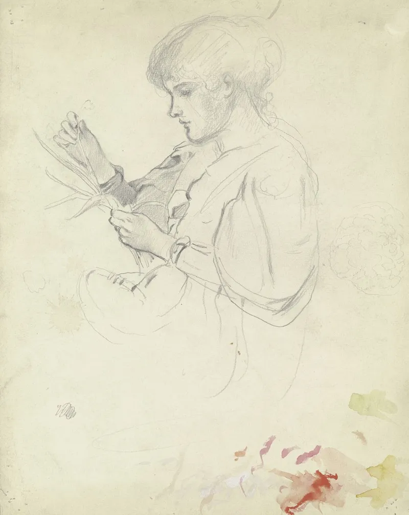 Sitzendes Madchen Im Profil Flechtend by Otto Scholderer - Canvas Print