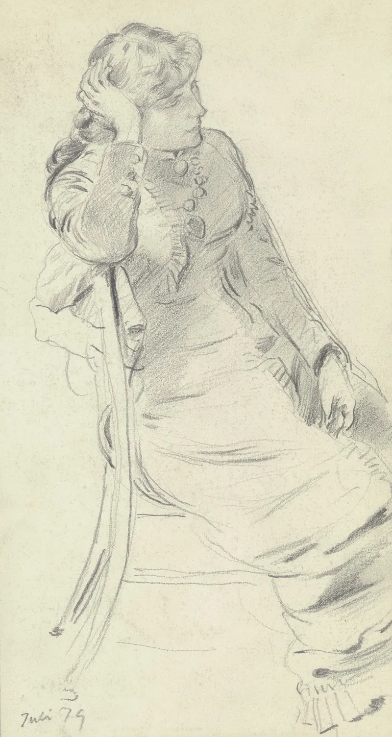 Sitzendes Madchen In Seitenansicht by Otto Scholderer - Canvas Print